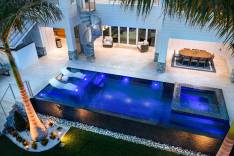 Overhead view of pool and landscape lighting
