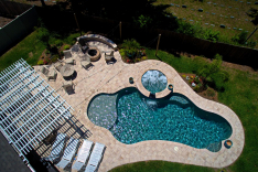 Overhead view of free form pool and trellis