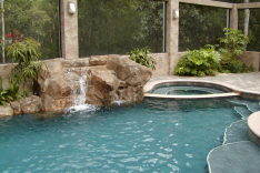 Close up of rock wall and attached spa