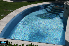 Traditional free form pool with curved stairs
