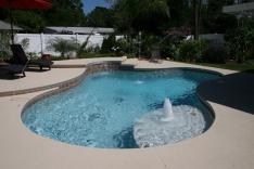 free form pool featuring sun shelf and bubbler