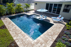 Overhead shot of pool and paver deck