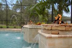 Close-up of fire pits and tile columns