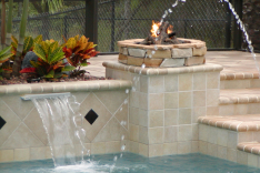 Close-up of tile walls and fire pits